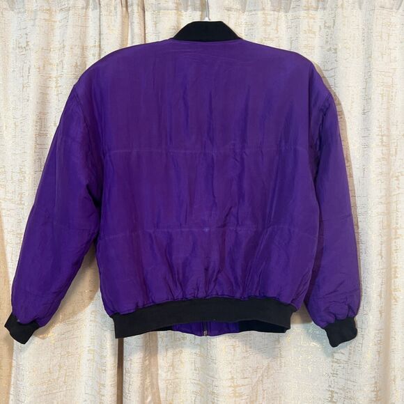VTG 90s Clio 100% Silk Jacket Purple Oversized Quilted Bomber Women's Size Small - Picture 2 of 8